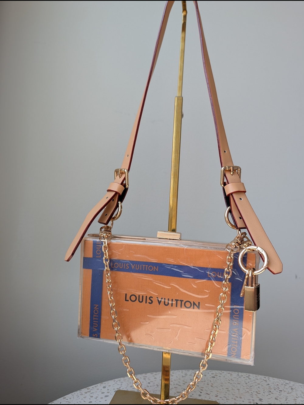 Upcycled Clear Box Clutch W/Interchangeable Handle And Chain Strap